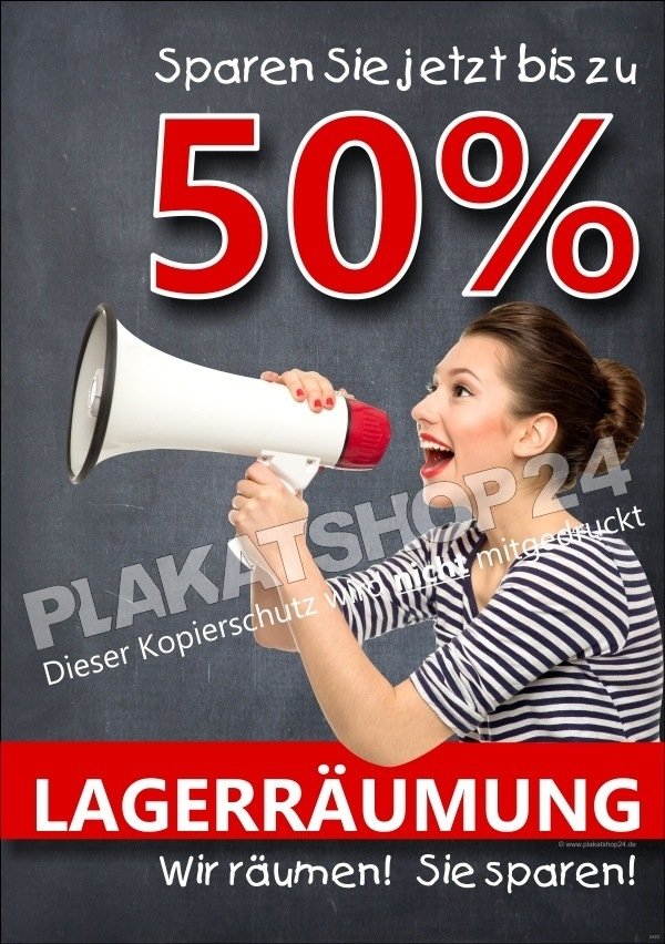Plakat wir haben reduziert wegen Lagerräumung