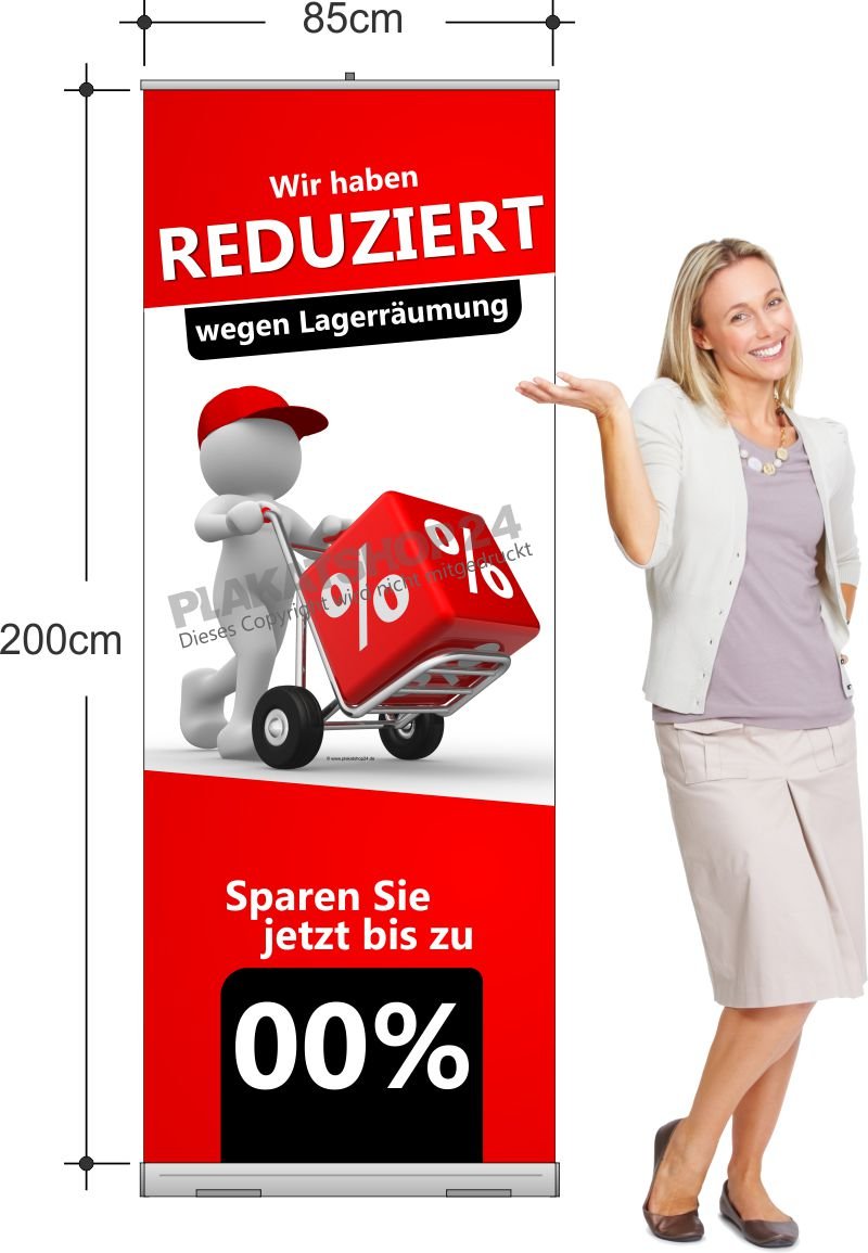 Rollup-Banner Wir haben reduziert wegen Lagerräumung