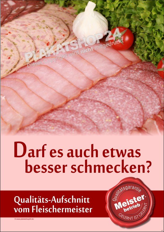 metzgerei-poster Werbeplakat Qualitäts-Aufschnitt vom Fleischermeister