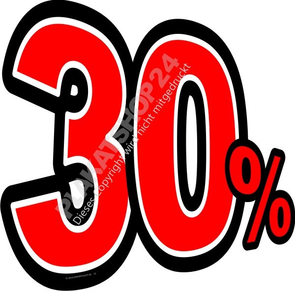 30 Prozent Aufkleber Klebefolie Sticker Schaufensterfolie