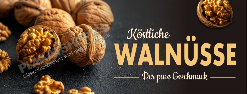 Werbebanner Köstliche Walnüsse – Der pure Geschmack | Querbanner PVC & Klebefolie outdoor