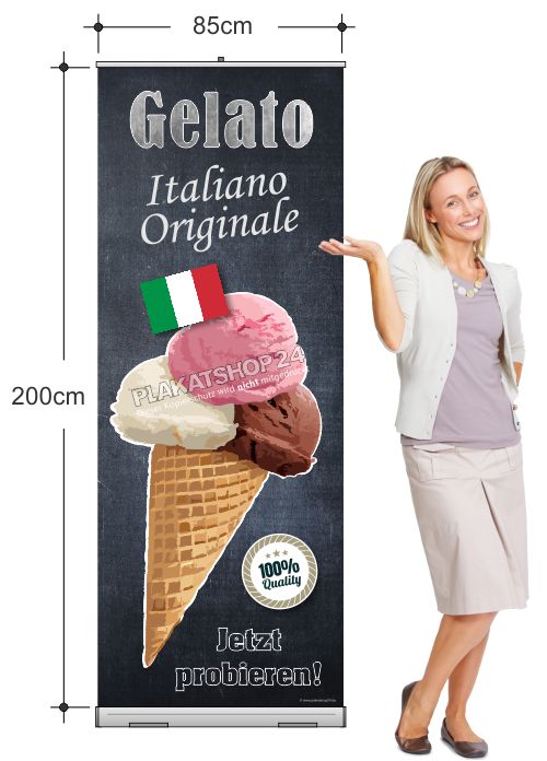 Rolludisplay mit italienische Eiscafe-Werbung