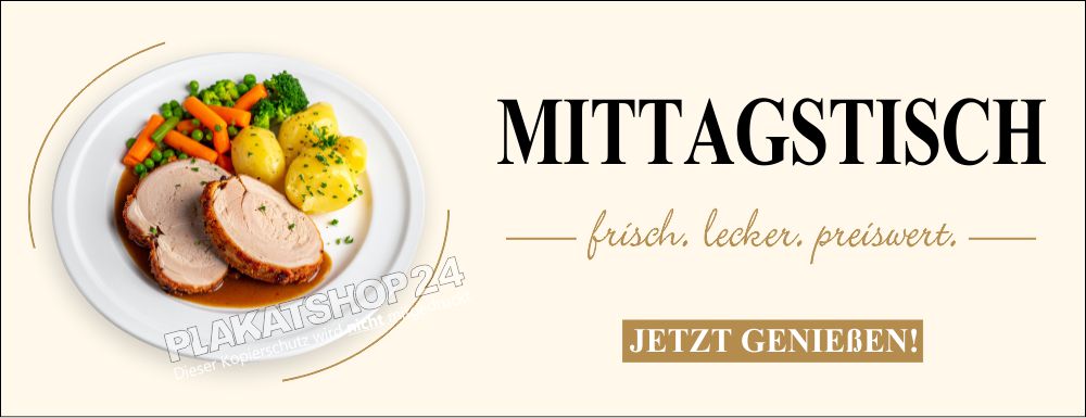 Werbebanner Mittagstisch Querformat – Gastro Werbeplane & Klebefolie | Wetterfest