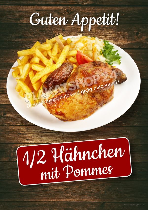 Imbissplakat halbes Hähnchen mit Pommes