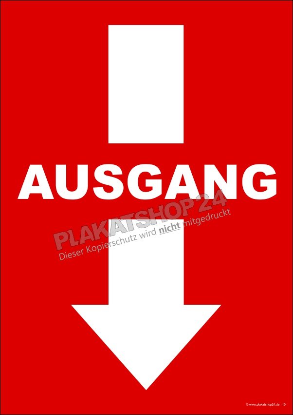 Hinweisschild (Plakat) AUSGANG mit Richtungspfeil