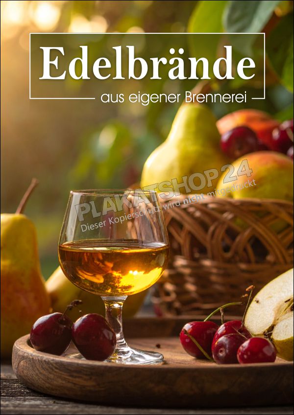 Werbeplakat Edelbrände aus eigener Brennerei Werbeplakat Edelbrände aus eigener Brennerei