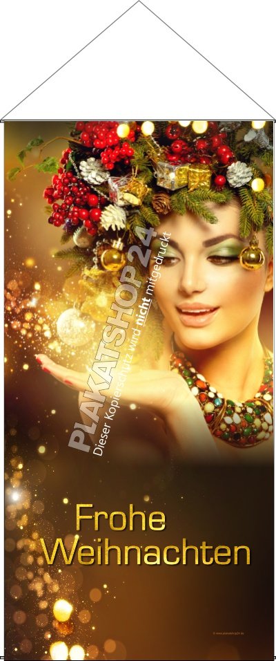 Stoffbanner_WeihnachtenuZRFiOMLsYvmsnFNKRYYjhTTQm Weihnachtsstoffbanner Frau mit Lichterkranz