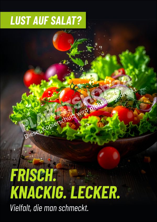 Plakat Salat Frischewerbung – Gastronomie Werbeposter wetterfest für Kundenstopper & Schaufenster Plakat Salat Frischewerbung – Gastronomie Werbeposter wetterfest für Kundenstopper & Schaufenster