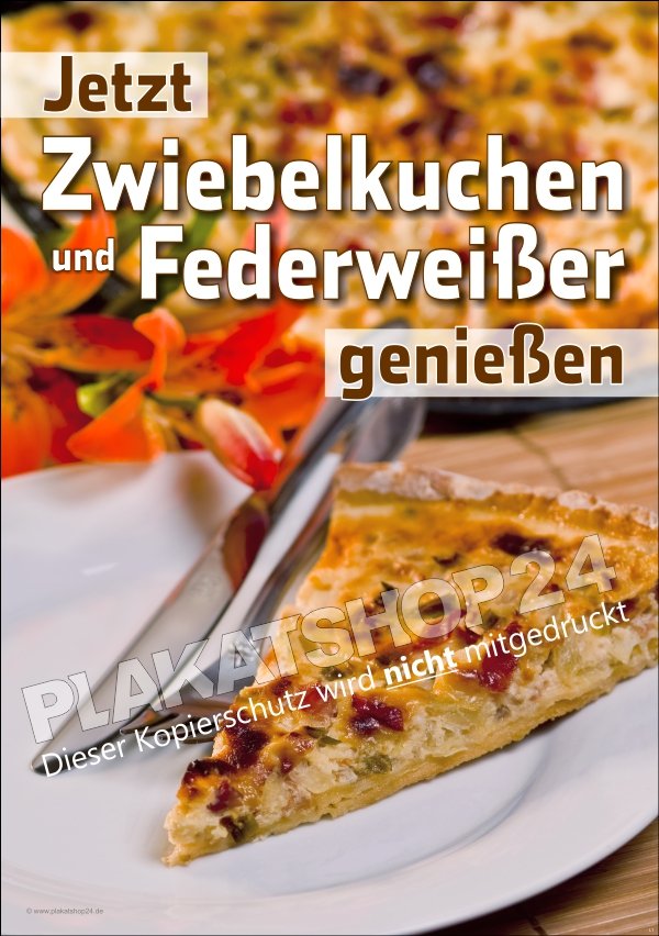 XA6990 Werbeplakat für Zwiebelkuchen und Federweißer