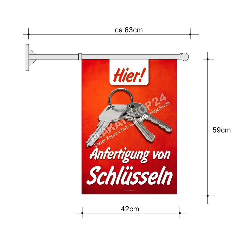 Schüsseldienst-Fahne A2 für Werbung für Schlüssel-Kopien