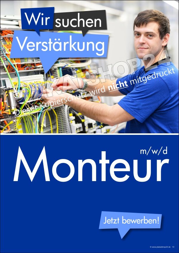 Werbeplakat Monteur gesucht Mechanik