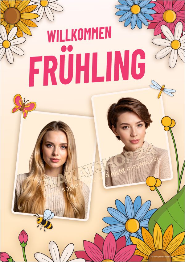 Werbeplakat Friseursalon Willkommen Frühling Werbeplakat Friseursalon Willkommen Frühling