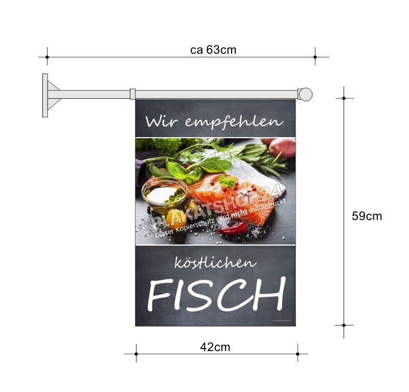 Stockfahne für Fisch-Werbung mit Bild Lachs