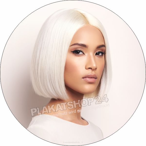 Friseur Fensterfolie rund Damenfrisur Bob – Schaufensteraufkleber platinblond
