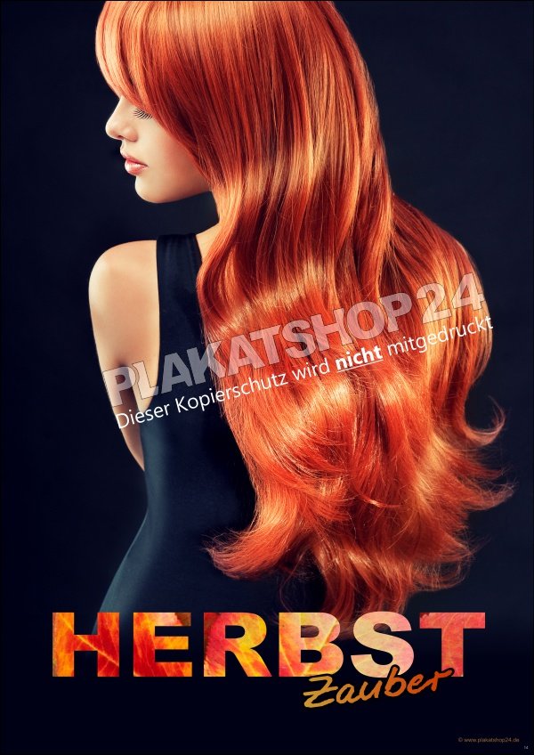 Herbstfrisurenplakat Model mit langen orangeroten Haaren