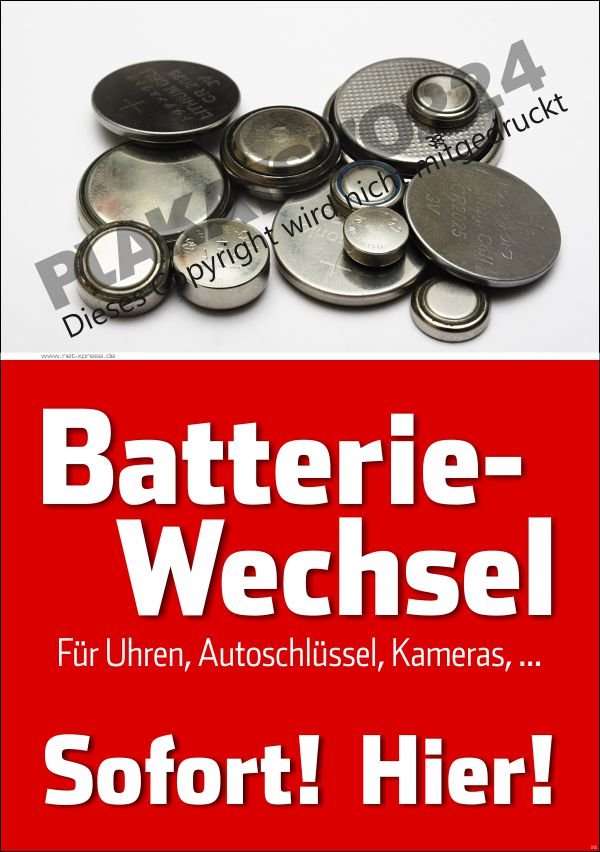 Werbe-Plakat Batteriewechsel mit Bild verschiedene Batterien