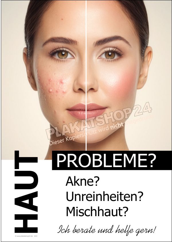 Werbeplakat Akne & Unreine Haut | Kosmetik-Poster wetterfest DIN A4-A0 Werbeplakat Akne & Unreine Haut | Kosmetik-Poster wetterfest DIN A4-A0