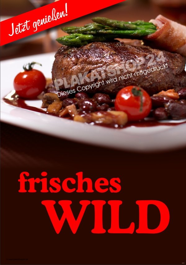 Werbeplakat für frisches Wild als Reklame für Wildgerichte