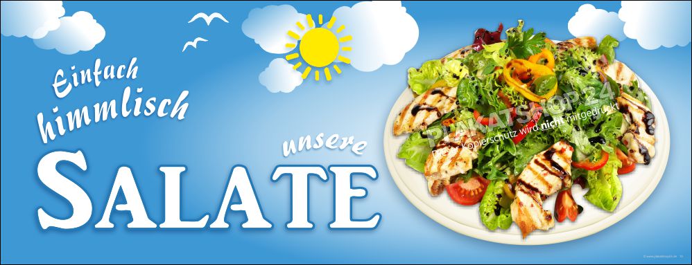werbeplane-salat-haehnchenbrust Großer Werbeschild für Salate für die Gastronomie