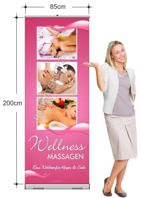 mobiler Werbeträger (Rollup) für Massage-Werbung