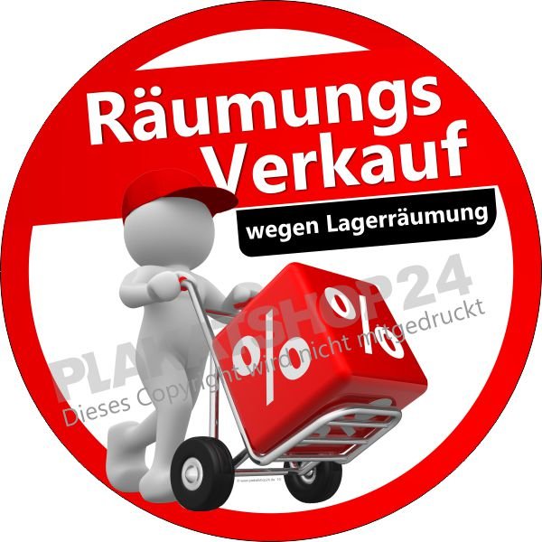 Werbeschild für Räumungsverkauf wegen Lagerräumung