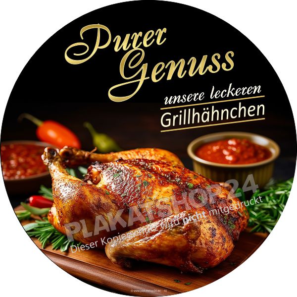 Grillhähnchen Aufkleber rund | Schaufenster-Folie wetterfest & UV-stabil Grillhähnchen Aufkleber rund | Schaufenster-Folie wetterfest & UV-stabil