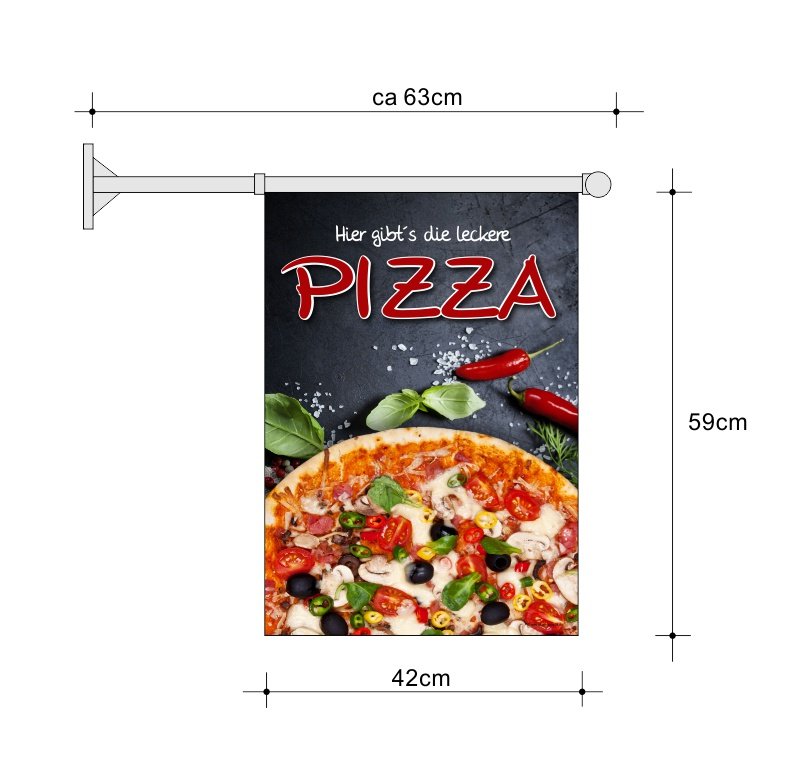 Werbefahne mit Pizzaabildung