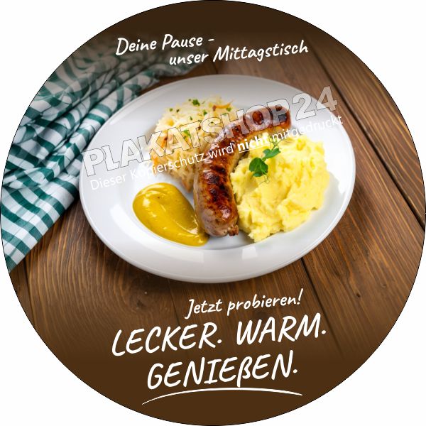 Runder Scheibenaufkleber Mittagstisch Gastronomie – Runde Klebefolie Werbeaufkleber Schaufenster Runder Scheibenaufkleber Mittagstisch Gastronomie – Runde Klebefolie Werbeaufkleber Schaufenster