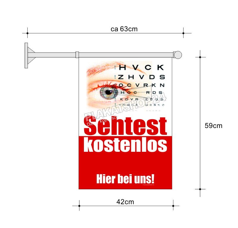 Stockfahne_Sehtest Fahne A2 für kostenlosen Sehtest beim Augenoptiker