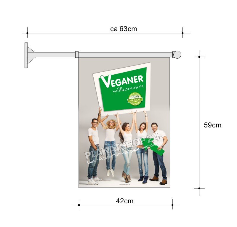 Stockfahne_Veganer Stockfahne mit Werbung für Vegane Produkte