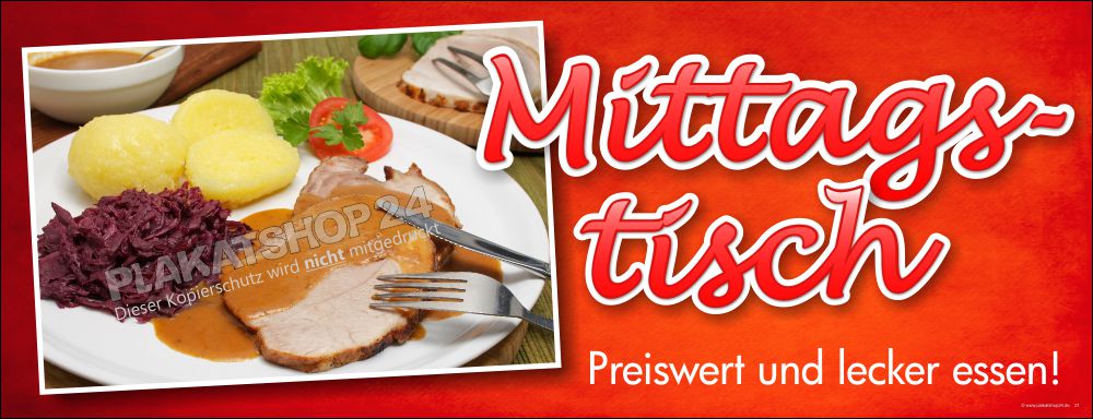 PVC-Plane mit Werbung für Mittagstisch