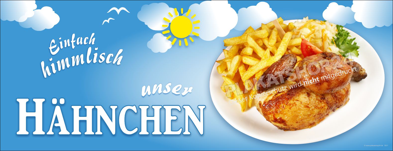 PVC-Banner Hähnchen mit Pommes – Werbeplane wetterfest PVC-Banner Hähnchen mit Pommes – Werbeplane wetterfest
