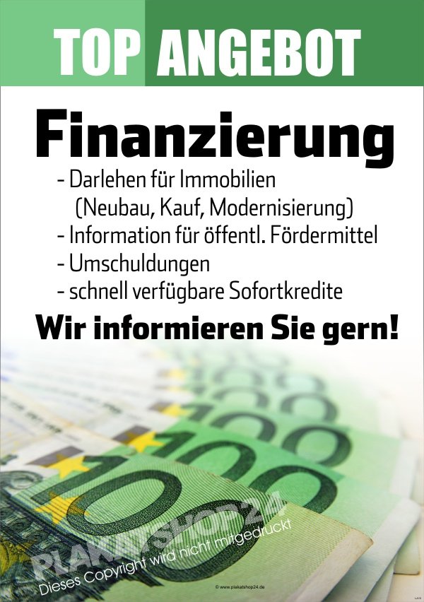 Werbeplakat für günstige Finanzierungen