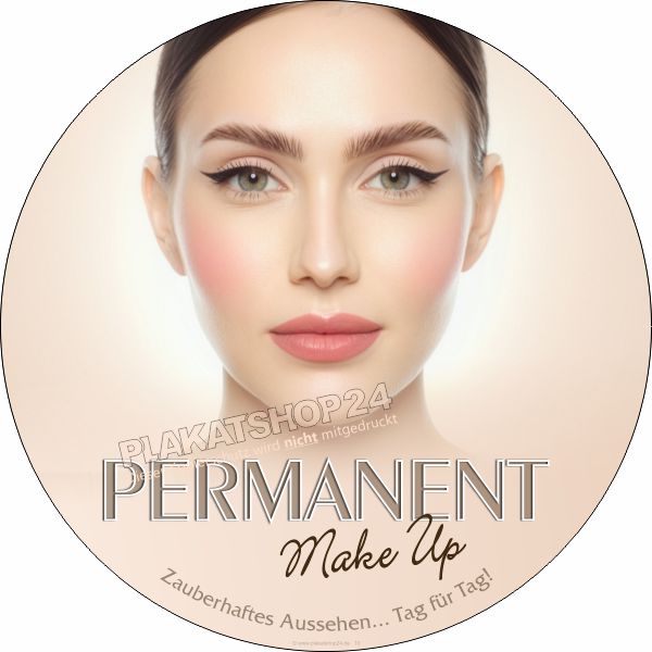 Fensterfolie Permanent Make-Up rund | Kosmetik Studioaufkleber | 30 / 42 / 61 cm wetterfest