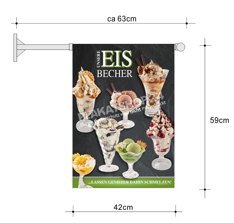 Stockfahne Eisverkauf Eisbecher