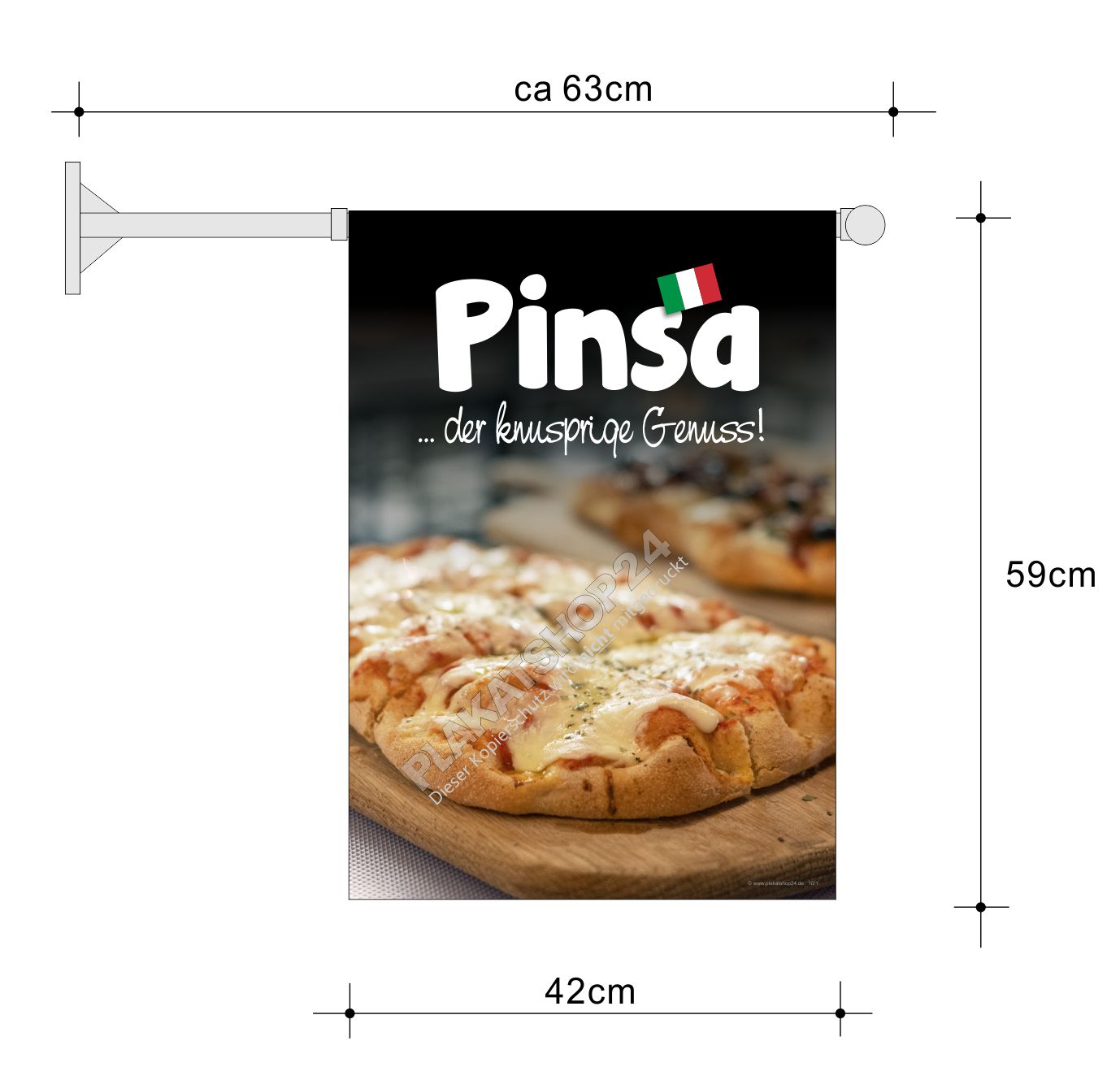 Stockfahne mit Werbung für Pinsa