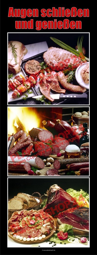 Fleischer-Banner mit Bild Grillfleisch, wurst- und Schinkenspezialitäten