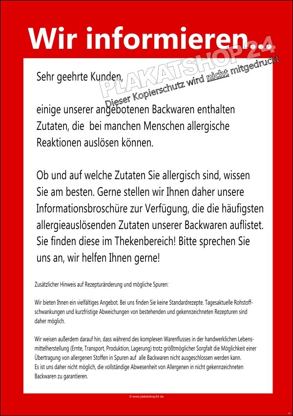 Info-Plakat zum Thema Allergene