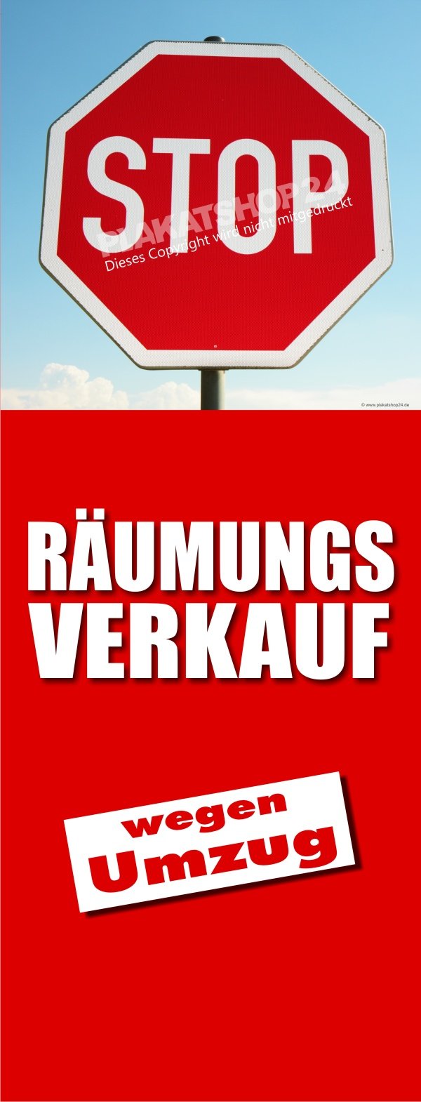 Ausverkaufsbanner für Räumungsverkauf wegen Umzug