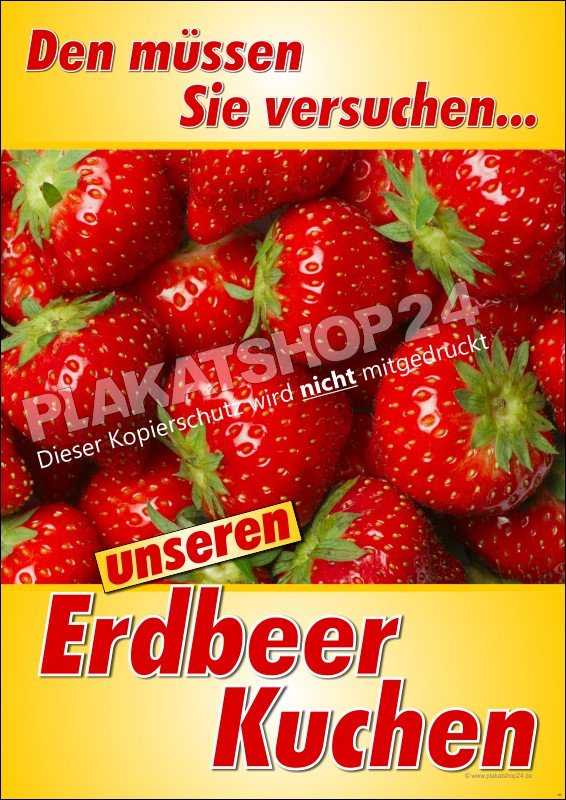 Werbeplakat für frischen Erdbeerkuchen