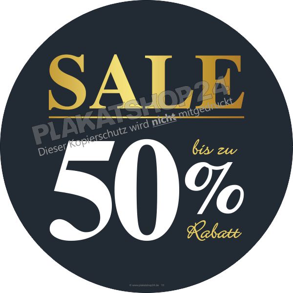 Edler runder Schaufensteraufkleber „SALE bis zu 50% Rabatt“ – Anthrazit & Gold-Optik