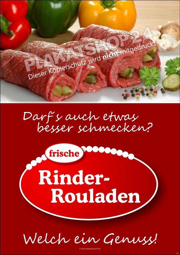 XA3894 Plakat Rinderroulade als Werbeplakat für Fleischerei und Metzgerei