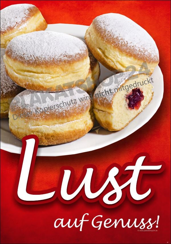 Werbeschild (Plakat) für frische Pfannkuchen, Berliner bzw. Krapfen