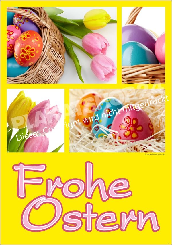 Farbenfrohes Poster für Ostern mit verschiedenen Ostermotiven