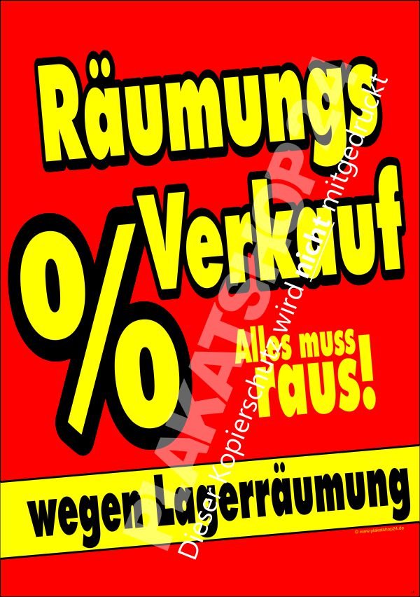 Schild (Plakat) für Räumungsverkauf wegen Lagerräumung