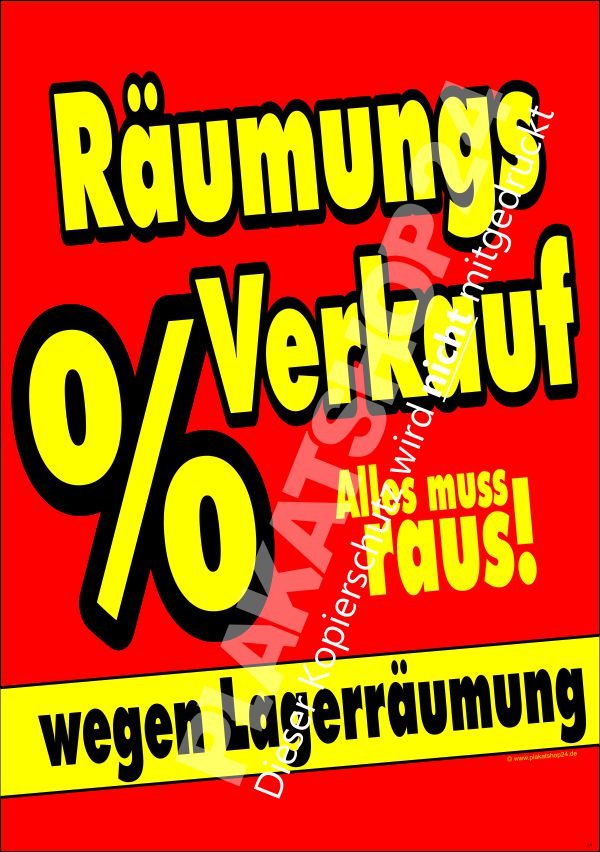 9e00732a7cef2cd8002d3ea9a6660119 Schild (Plakat) für Räumungsverkauf wegen Lagerräumung