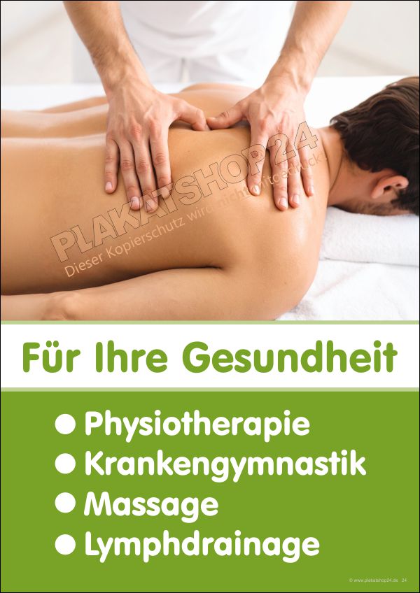 Werbeplakat Physiotherapie, Krankengymnastik, Massage, Lymphdrainage