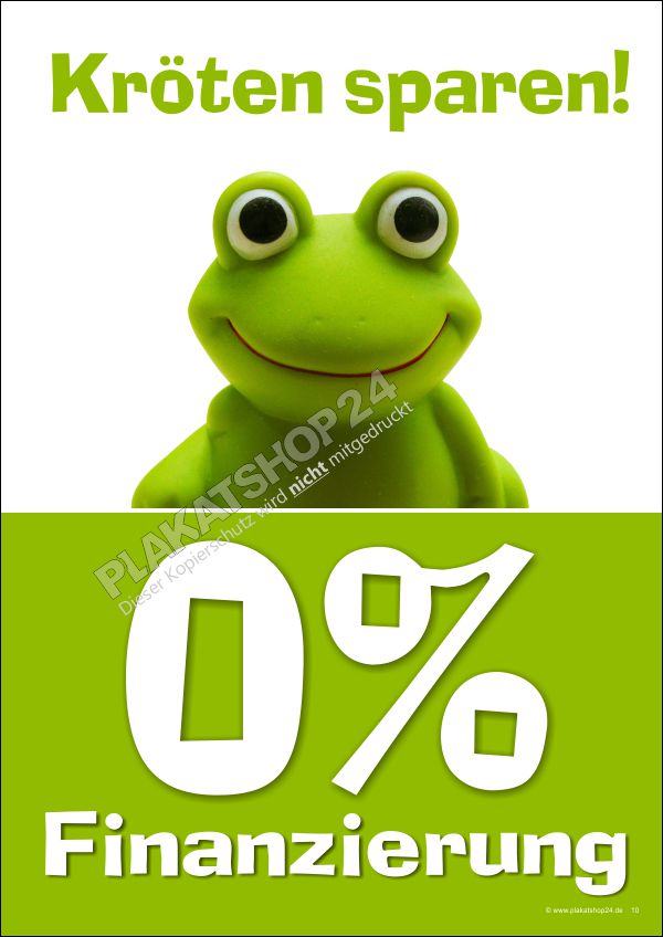 Kröten-sparen-Plakat für Null-Prozent-Finanzierung