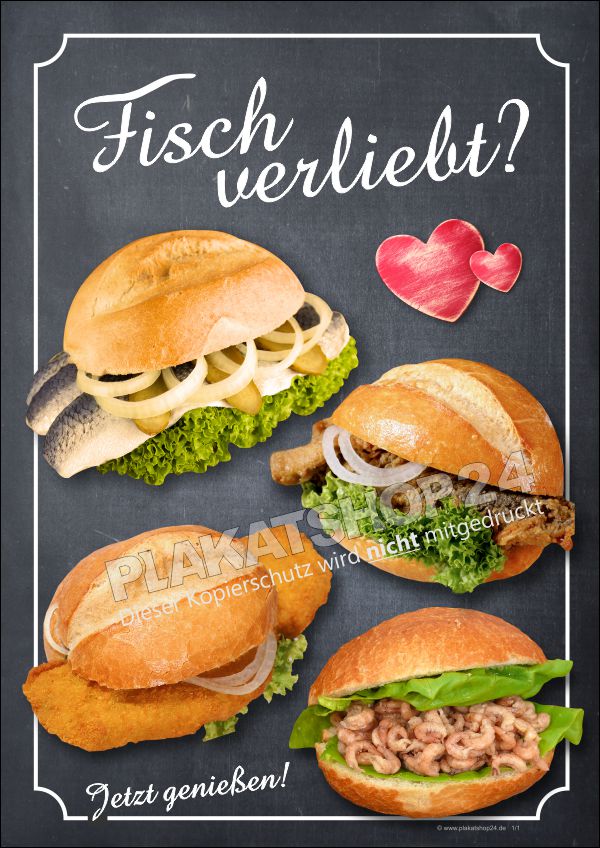 Fischbrötchenplakat Bratfisch Krabben Heringe