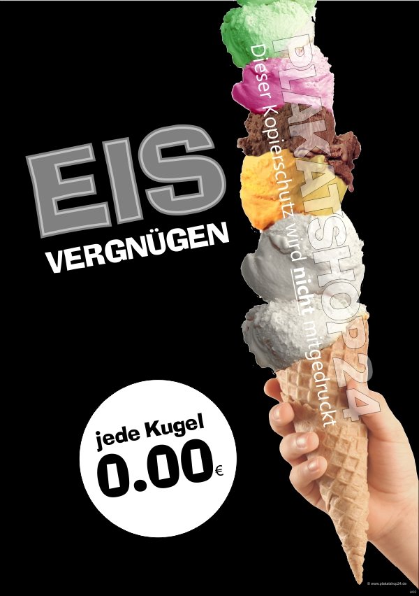 Eis-Poster mit Preisangabe für 1 Kugel Eis